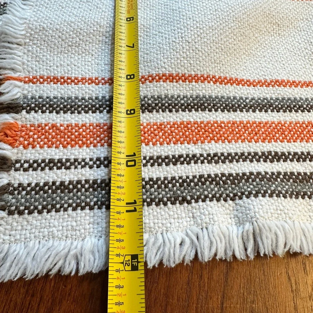 Vintage Woven Striped Placemats Set of 5 Orange Brown Fringed MCM Boho 16x11